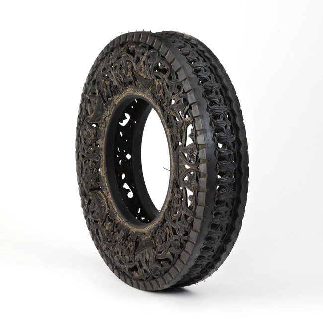 Untitled (Car Tyre), 2006, Handcarved car tyre diam. 82 x 17,5 cm