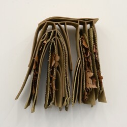 "A Leaf's Anatomy", 2017, Leather, resin, leaves 57 x 55 x 20 cm