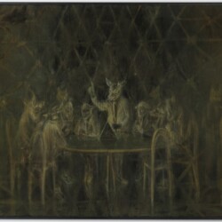 The Exclusion, 2016, Oil and beeswax canvas, stained glass 120 x 100 cm