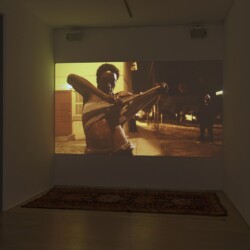 Installation view of: Until the Quiet Comes, 2012, Single channel colour HD projector (35 mm film transferred to digital) Stereo sound Ed 1/3, 1AP Loop, running time: 3:41 (Music by Flying Lotus) 2016 © Photography Boris Kirpotin, November 2016 Athens, Greece