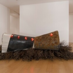 Casa sulla foresta, 1989, Metal structure, wire mesh, rubber, wax, neon, approx. 140 x 450 x 300 cm