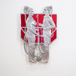 Under Protection For 24-Hours, 2014, Aluminum, thread, color pigment, acrylic mirror 2/2 (Edition of 2 + 1 AP, all in aluminum) 190 x 122 cm
