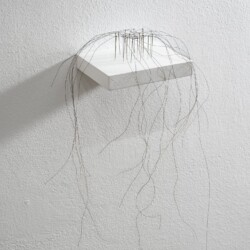 Kleines Haarnetz konkav (Little hair net concave), 2012, Horse hair, needles ca. 34 x 21 x 16 cm On pedestal: 1,8 x 12 x 10 cm