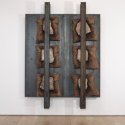 Untitled, 1988, Mixed media (sacks, pyrite, stones) 250 x 180 x 50 cm