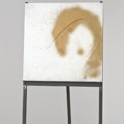 Untitled, Undated, Mixed media on alabaster on iron tripod 50 x 50 x 1,5 cm