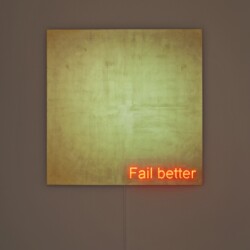 "Fail better", 2014, Aluminium, gold leaves, led 140 x 140 cm
