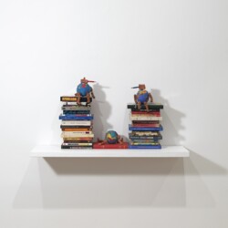 "Trois Mondes", 2006, Books, 3 colour pencils and 3 terracota sculptures  24 x 32 x 38 cm