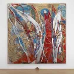 Untitled, 2008, mixed media on board, brass, painted clay 280 x 252 x 11 cm