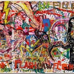 "DJANGO'S BLITZPIMMEL HEISST NILL", 2011, Oil and acrylic on canvas 210.4 x 421 x 3.3 cm