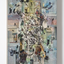 Column II, 2017, Paper, oil, fabric, pins, foam an linen on panel 92 x 61,5 x 13 cm