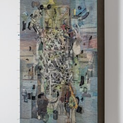 Column II (Second view), 2017, Paper, oil, fabric, pins, foam an linen on panel 92 x 61,5 x 13 cm