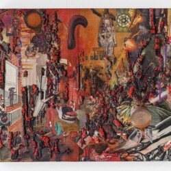 Vault, 2017, Paper, oil, fabric, pins, foam and linen over panel 61,5 x 77 x 9 cm