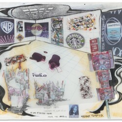 Performance Drawing, 1999, Acrylic on mylar with digital inkjet, collage, graphite ink, acrylic coloured pencil 69 x 82 cm