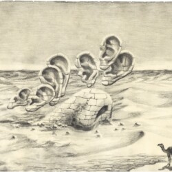 Temple of Naked ear descending nose staircase, 2012, Pencil on paper 21 x 30 cm