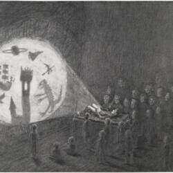 So this was shadow theater back in 1986, 2012, Pencil on paper 31 x 42,5 cm