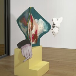 Orlando (cigarette), 2013, Painted wood, painted metal, oil pastel on paper, thread, photo collage on paper 164 x 127 x 120 cm