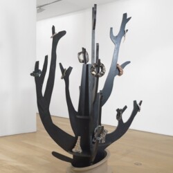 Blood Flow (tree), 2010, Painted wood, sixteen ceramic sculptures 232 x 157 x 191 cm