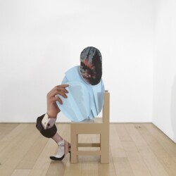 Orlando (black eye), 2013, Painted wood, spray-painted metal, photo collage on wood 140 x 89 x 38 cm