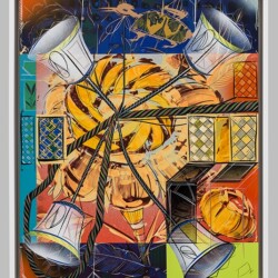 Untitled #3, 2013, Cel-vinyl, spray enamel on prepared panel Framed: 54 x 44 cm
