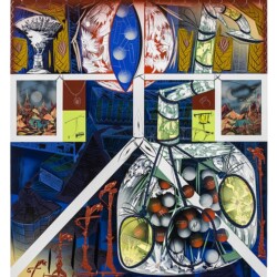 Untitled # 2, 2013, Cel-vinyl, spray enamel on prepared panel 137 x 122 cm