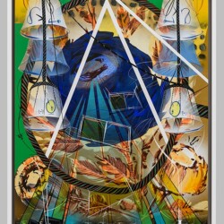 Untitled #7, 2013, Cel-vinyl, spray enamel on prepared panel Framed: 54 x 44 cm 137 x 122 cm