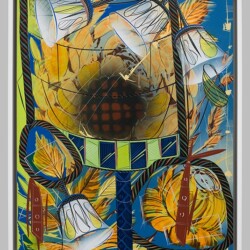 Untitled #8, 2013, Cel-vinyl, spray enamel on prepared panel Framed: 54 x 44 cm 137 x 122 cm