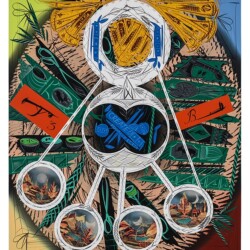 Untitled, 2013, Cel-vinyl, spray enamel on prepared panel Framed: 54 x 44 cm 137 x 122 cm