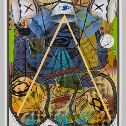 Untitled # 5, 2013, Cel-vinyl, spray enamel on prepared panel Framed: 54 x 44 cm 137 x 122 cm