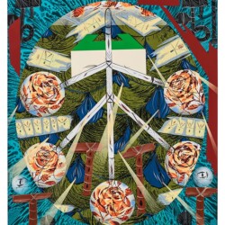 Untitled #1, 2013, Cel-vinyl, spray enamel on prepared panel 137 x 122 cm
