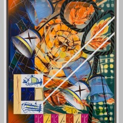 Untitled #1, 2013, Cel-vinyl, spray enamel on prepared panel 137 x 122 cm
