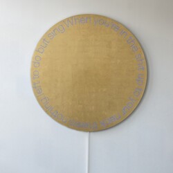 "When you Sing", 2018, Aluminum, gold leaf sheets, led diam. 150 cm
