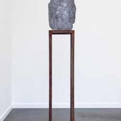 "Eclipse 4", 2018, Sculpture with brick, wood, concrete and lead Work: 37 x 31 x 7 cm Pedestal: 121 x 28 x 28 cm