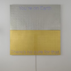 "You're on Earth", 2018, Aluminum, gold and platinum leaf sheets, led 150 x 150 cm