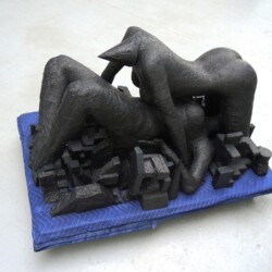 Mes Transports, 2012-13, Various objects, wood, metal, wheels, blankets, black wrap, 90 x 130 x 93 cm
