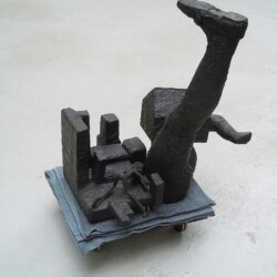 Mes Transports, 2012-13, Various objects, wood, metal, wheels, blankets, black wrap, 84 x 51 x 66 cm