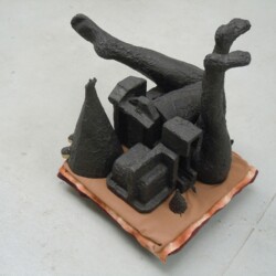Mes Transports, 2012-13, Various objects, wood, metal, wheels, blankets, black wrap, 71 x 67 x 85 cm