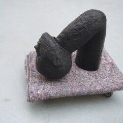 Mes Transports, 2012-13, Various objects, wood, metal, wheels, blankets, black wrap, 53 x 57 x 42 cm