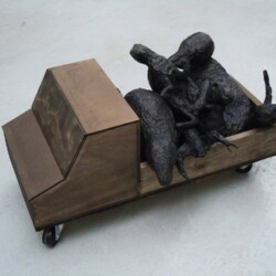 Mes Transports, 2012-13, Various objects, wood, metal, wheels, black wrap, 37 x 82 x 45 cm