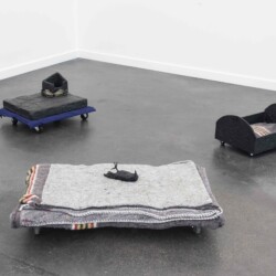 Mes Transports, 2012-13, 3 parts: Various objects, wood, metal, wheels, blankets, black wrap, 28 x 51 x 38 cm, 26 x 88 x 57 cm, 23 x 32 x 44 cm