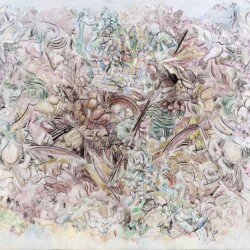 Organic Constraint, 2019, Acrylic on canvas, ink, water-soluble marker pen, 130 x 160 cm