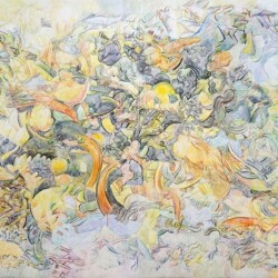 Imagined Decision, 2019, Acrylic on canvas, ink, water-soluble marker pen, 183 x 330 cm