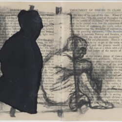 William KENTRIDGE, Untitled, c. 2002, Charcoal and collage on book pages, 18,5 x 25 cm