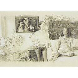 Delia BROWN, "Zelina and Raina in the bedroom", 2003, Graphite on paper, 27,5 x 45,5 cm