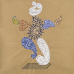 "Κα Λαχούρη / Mrs. Paisley", 2020, Collage, colour pencil on paper, 100 x 88 cm