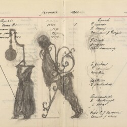 William KENTRIDGE ,"46 Vitrine Drawing XII from "Promenade I" (female figure from Zene at 4 am)", 2001-2002,Charcoal on ledger pages, 24 x 38 cm