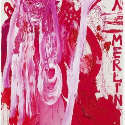 "ERZMERLIN'S L.O.V.E.!", 2019, Acrylic on coarse untreated cotton cloth, 210,5 x 140,3 x 3,3 cm