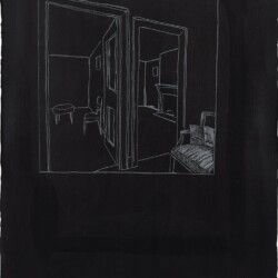 Juan MUÑOZ, Untitled (two rooms), 1993, White charcoal on black paper, 76 x 57 cm